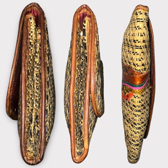 VTG Carlos Falchi Purse Brown Exotic Leathers Patchwork Envelope Clutch 80s USA - Picture 4 of 8